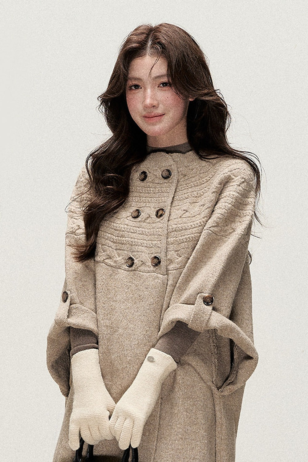 Double-Breasted Cape Design Cardigan