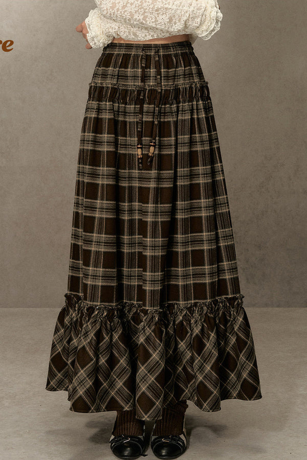 Elastic Waist Plaid Ruffle Skirt