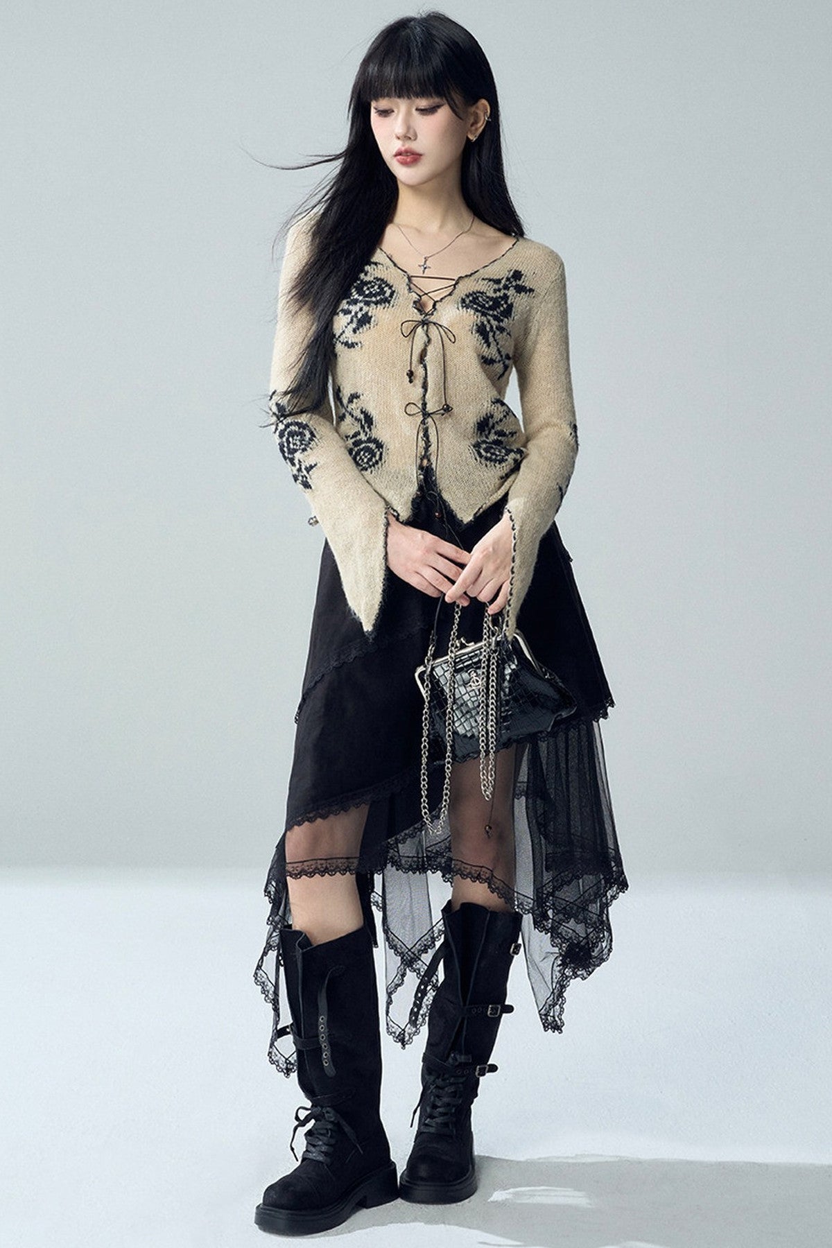 Rose Jacquard Knit Sweater
