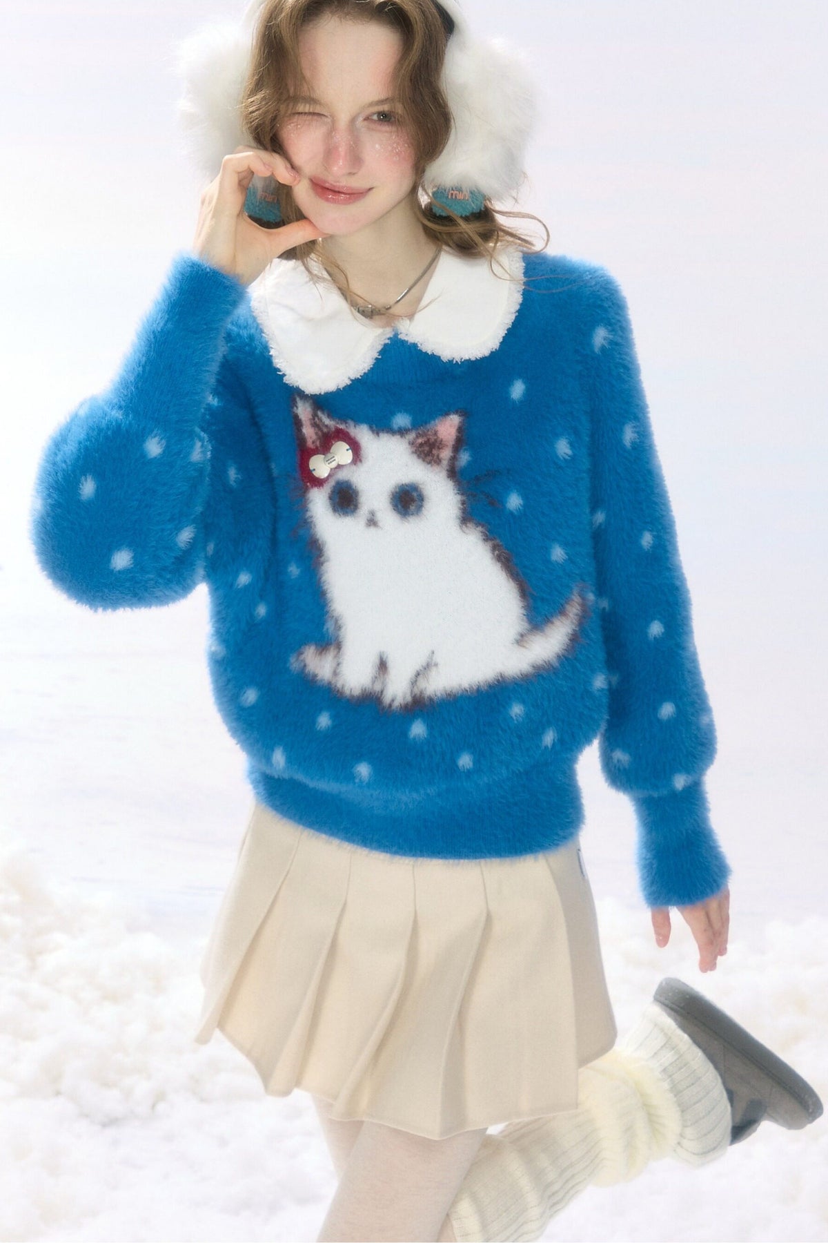 Blue Cat Polka Dot Sweater