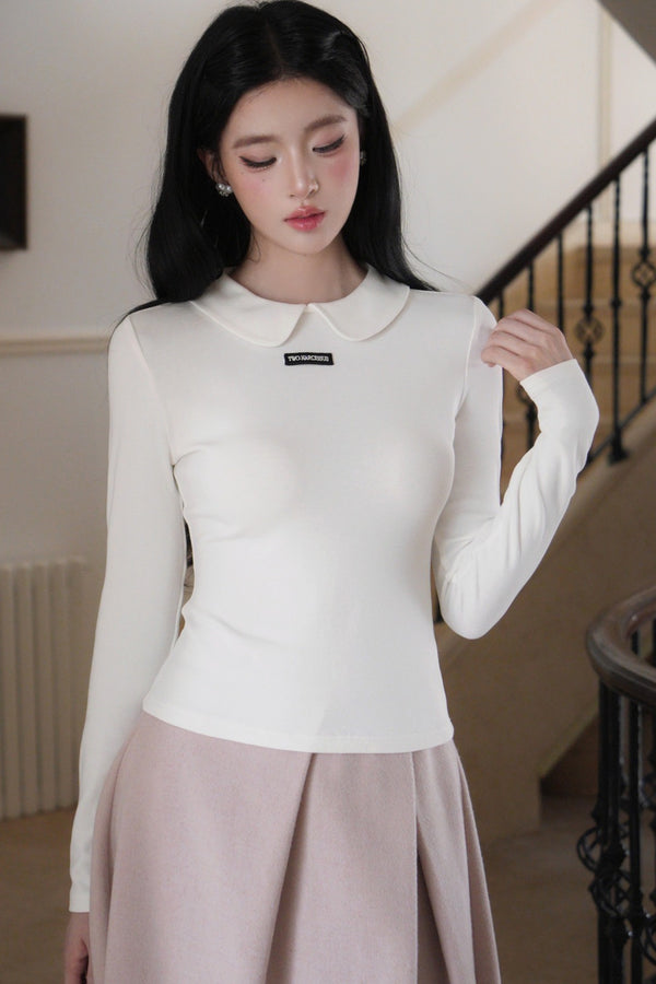 Doll Collar Bowknot Knit Top and Tank Dress Set-Up