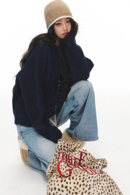 Completo cardigan a maglia a trecce