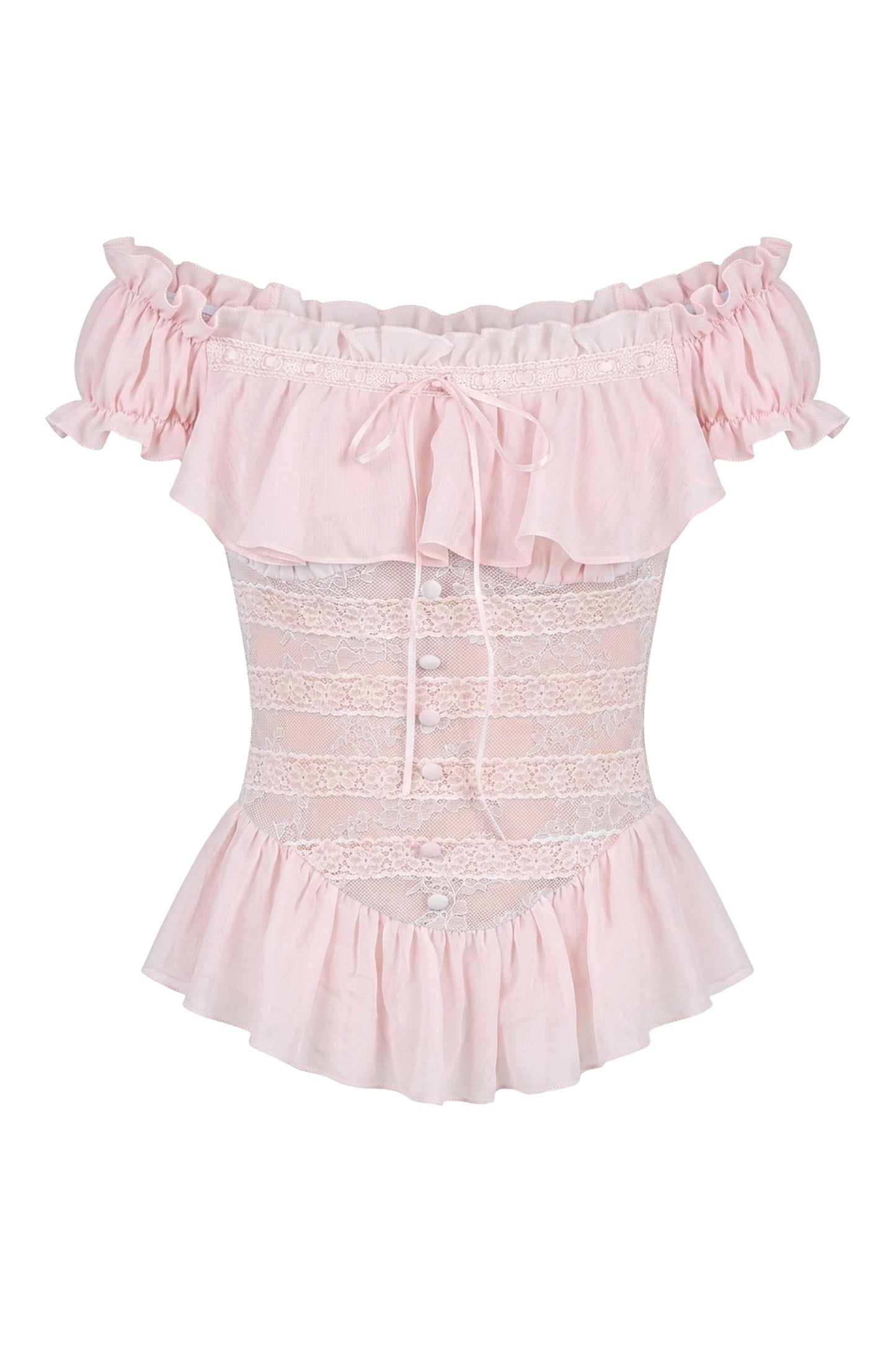 One-Shoulder Ruffled Lace Patchwork Top Set-Up