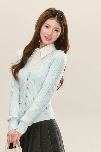 Cardigan in maglia con scollo a V in stile college