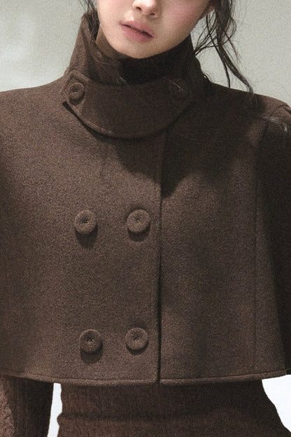 Double-Breasted Wool Blend Cape