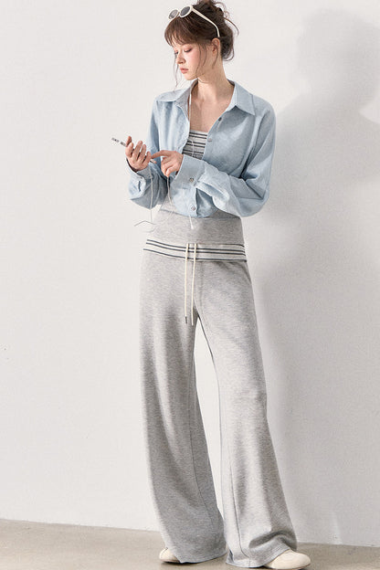 Relaxed Knit Wide Leg Pants and Shirt Set