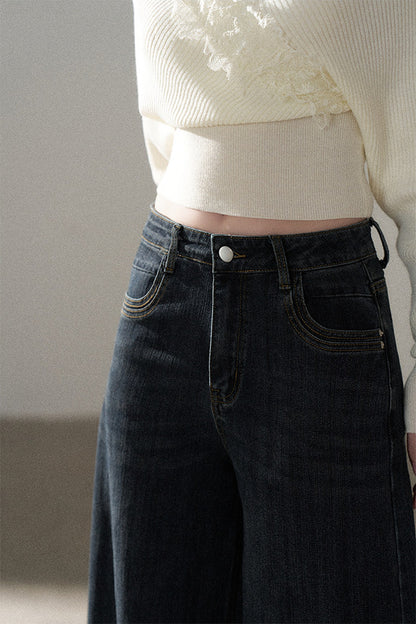 V-Neck Hollow Knit Top and Jeans Set-Up
