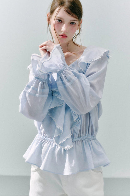 Lace Ruffle Linen Top