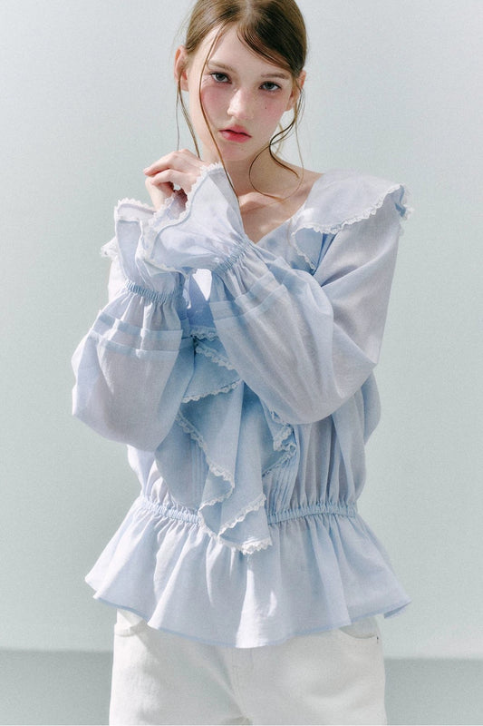 Lace Ruffle Linen Top
