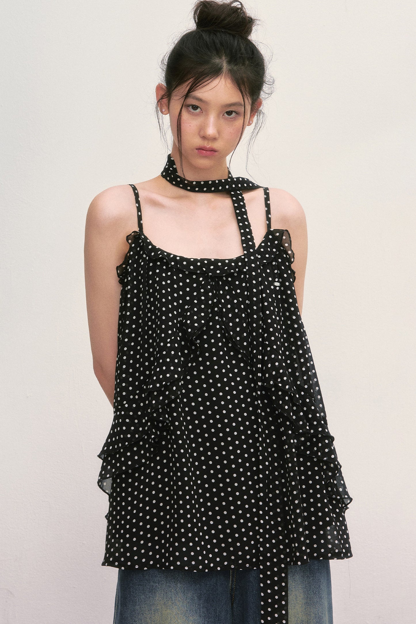 Polka Dot Ruffled Chiffon Camisole