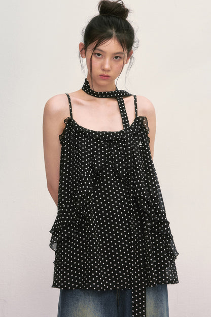 Polka Dot Ruffled Chiffon Camisole