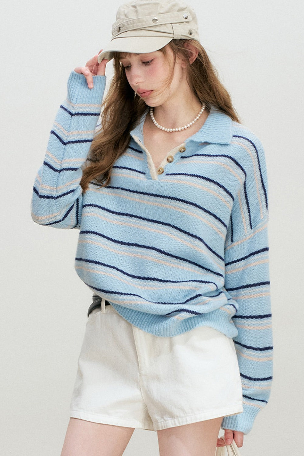 Striped Knit Pullover Polo Shirt