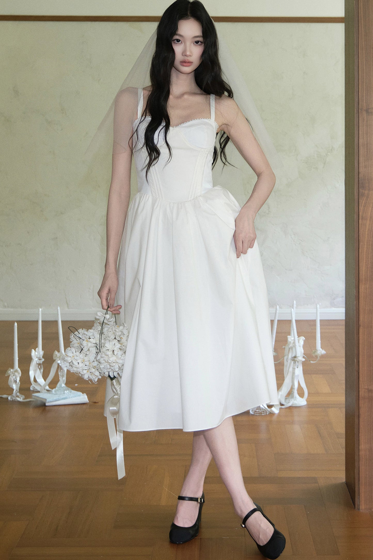 Vertical Cut Stand-Up Collar Slip Dress