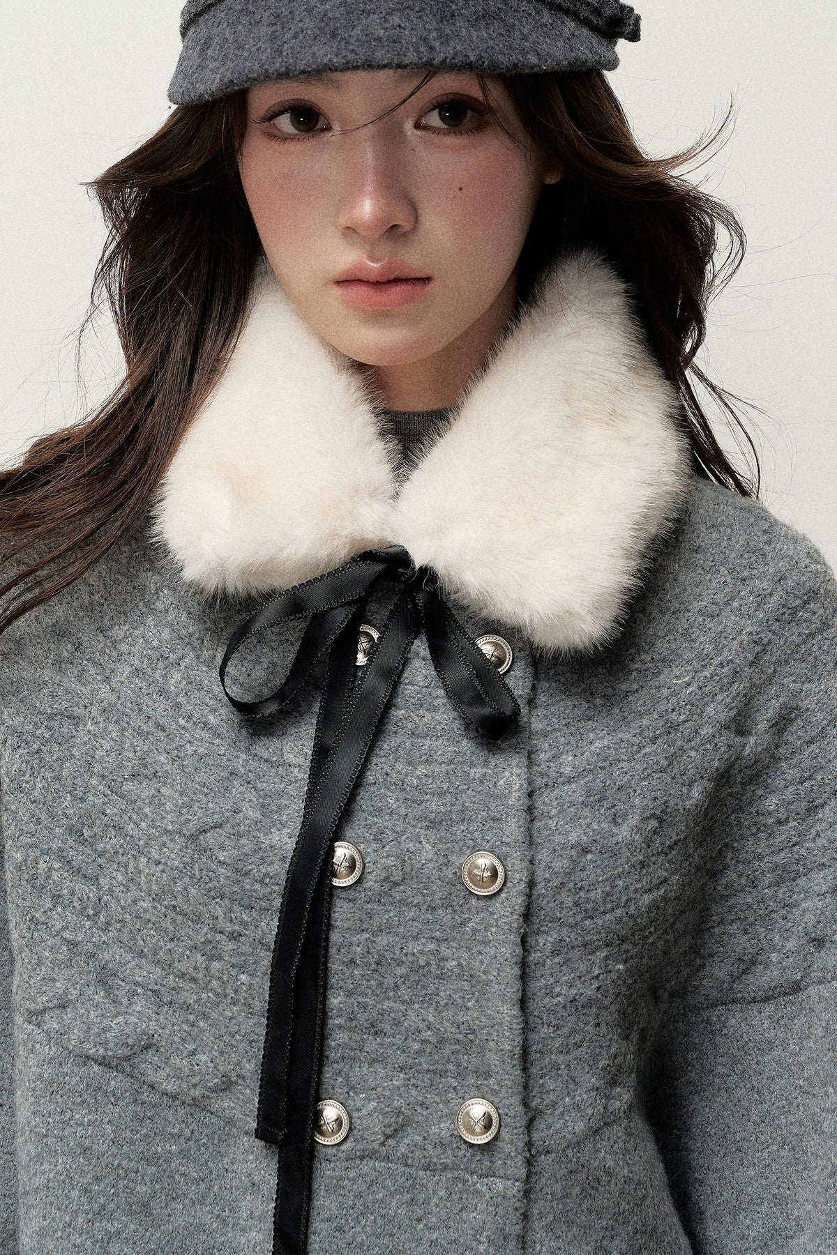 Retro Bow Fur Collar Cardigan
