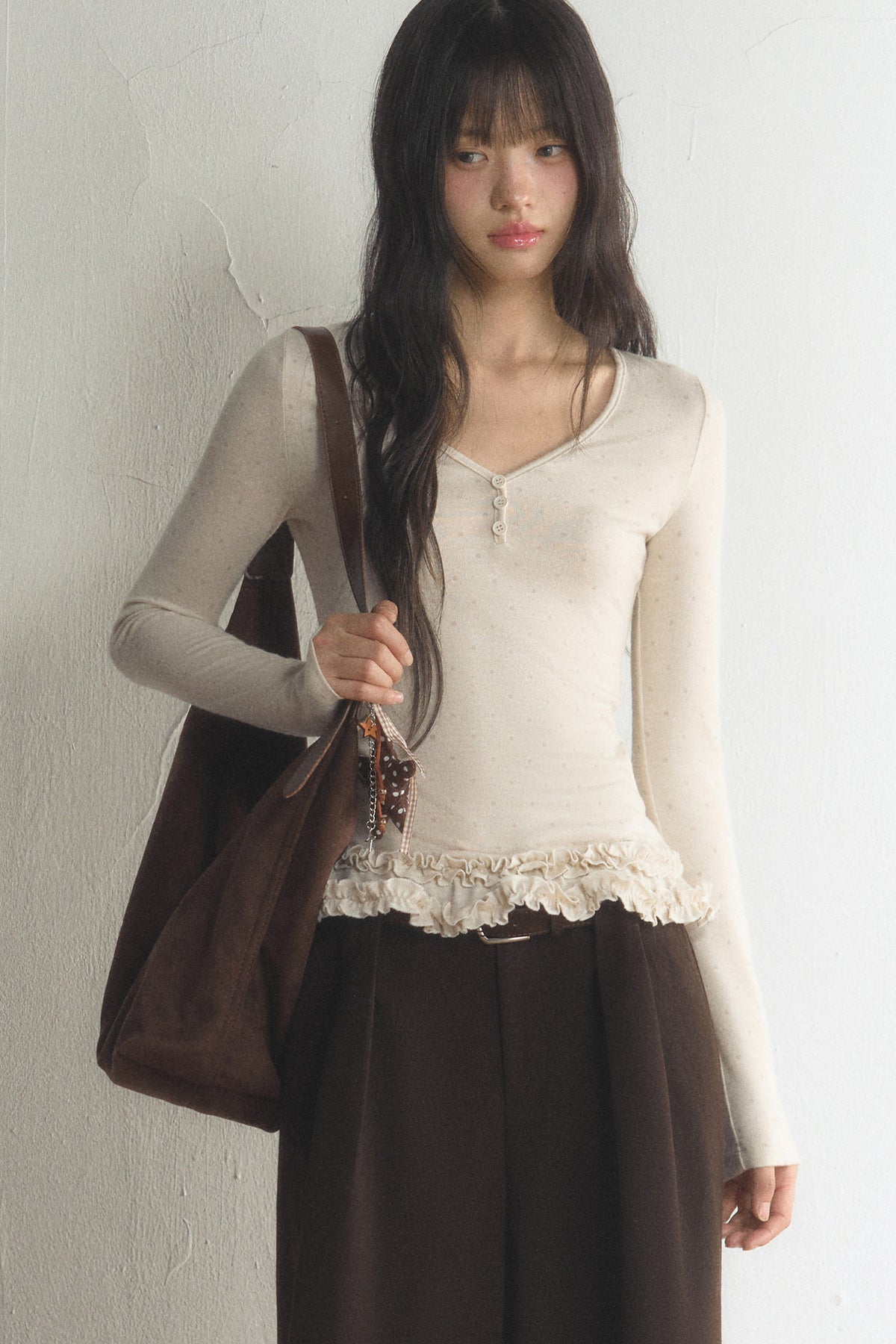 Polka Dot Long-Sleeve Top and Pants Set-Up