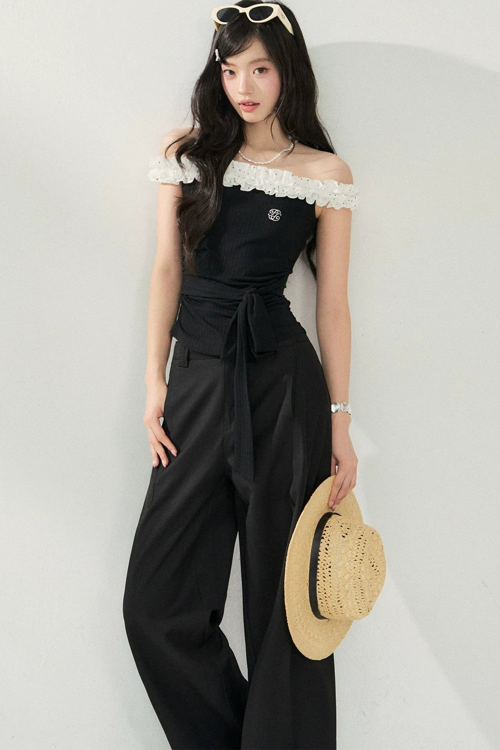 Polka Dot Lace One-Shoulder Top