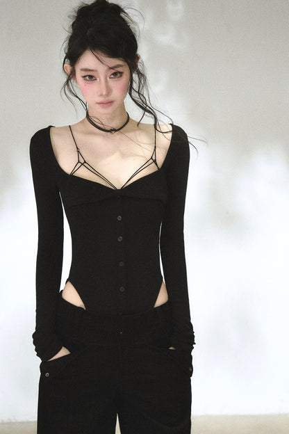 Body in maglia con orecchie da gatto e cintura da annodare