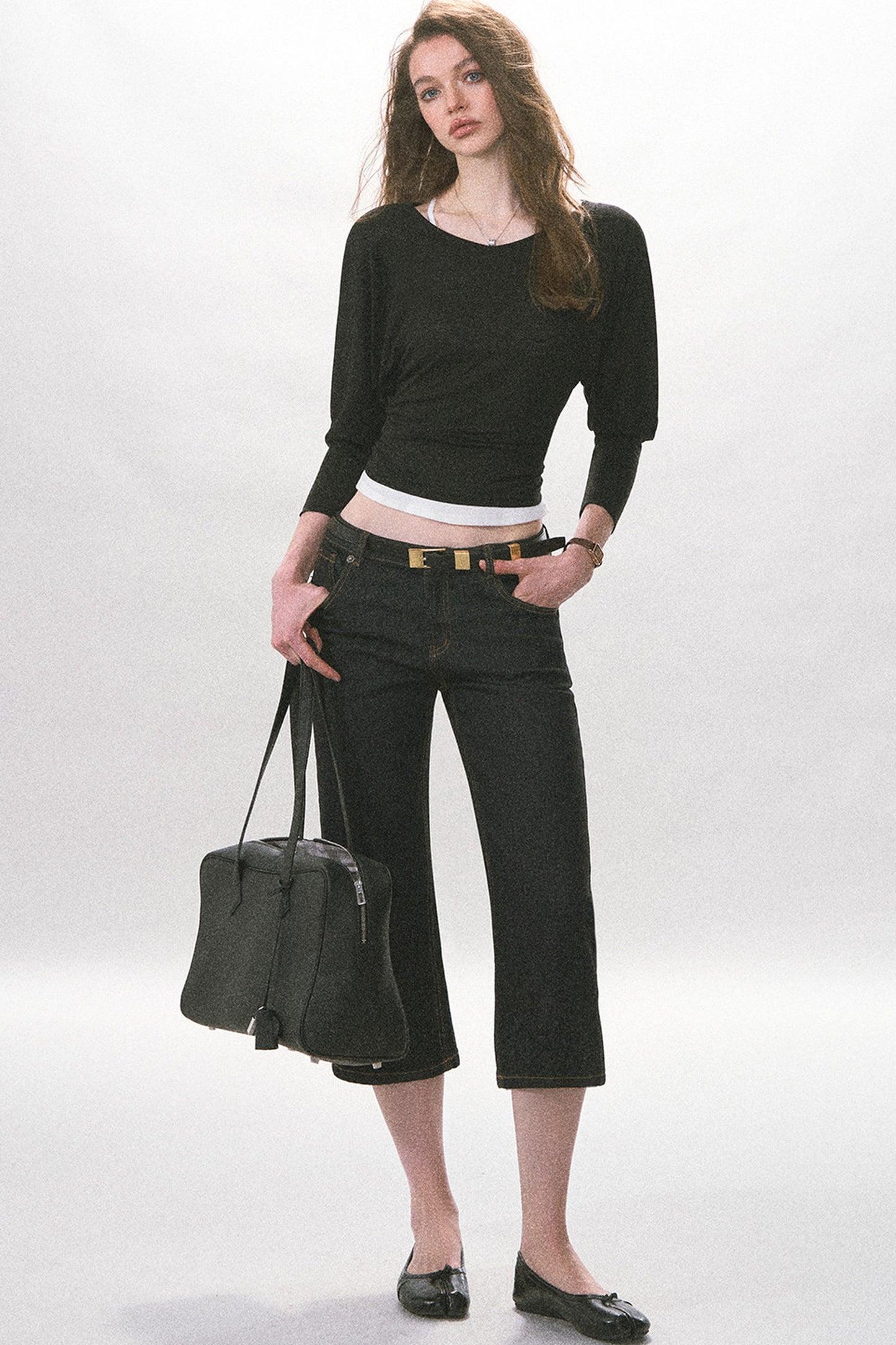High-Waist Straight-Leg Washed Jeans