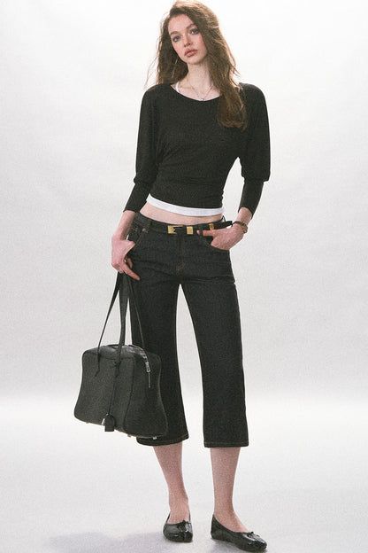 High-Waist Straight-Leg Washed Jeans
