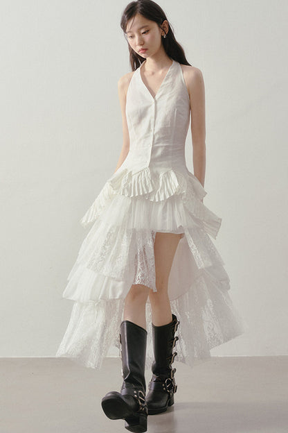 Asymmetrical Layered Lace Mesh Skirt