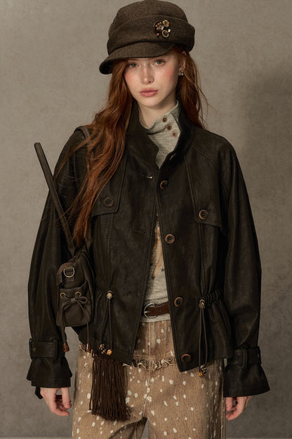 Coffee-Colored Leather Jacket