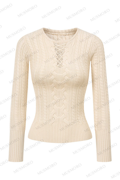 High-Stretch Lace-Up Knit Top