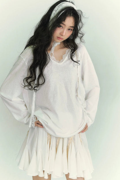 Lace Asymmetrical Leaf Hem Skirt