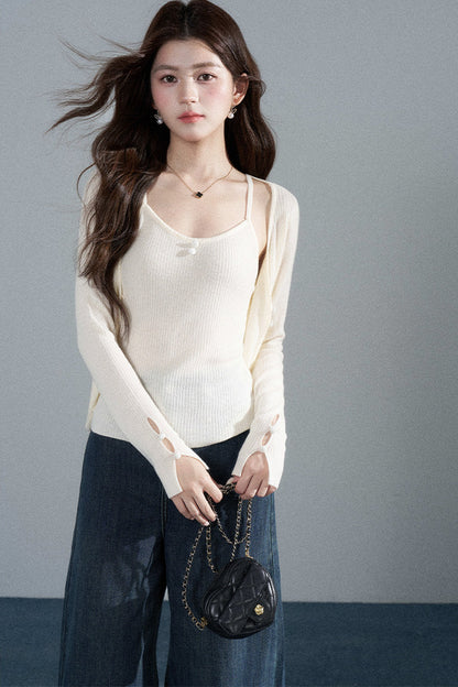 Red Layered-Look Knit Top