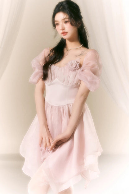 Macaronfarbenes Puffärmelkleid