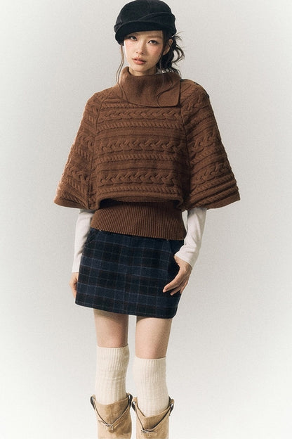 Cable Knit Lapel Cape Sweater
