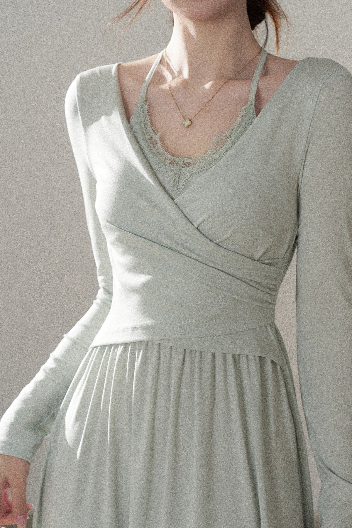 Long Sleeve V-Neck Lace Knit Dress
