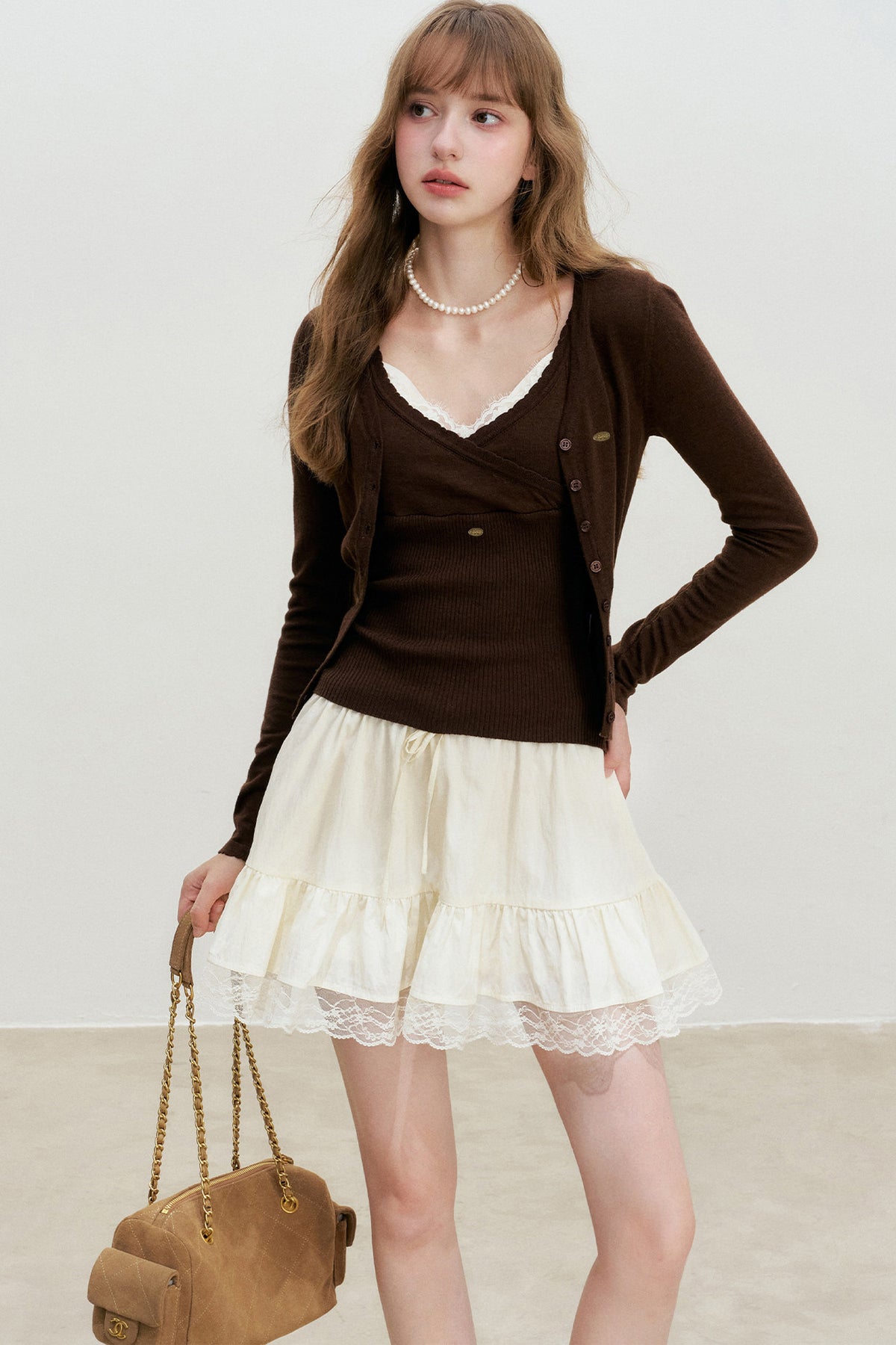 V-Neck Knit Cardigan And Vest Set-Up