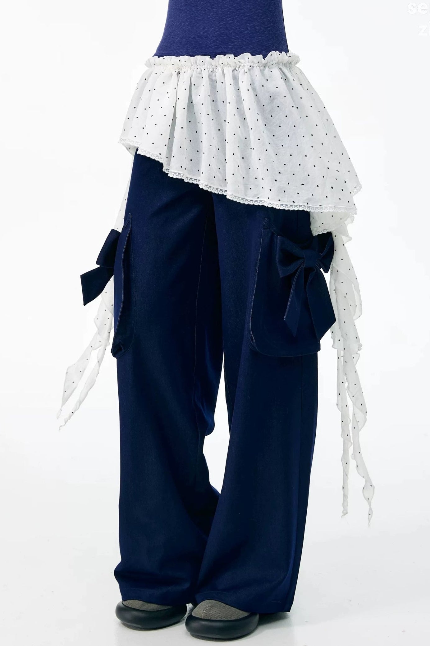 White Polka Dot Irregular Layered-Look Skirt
