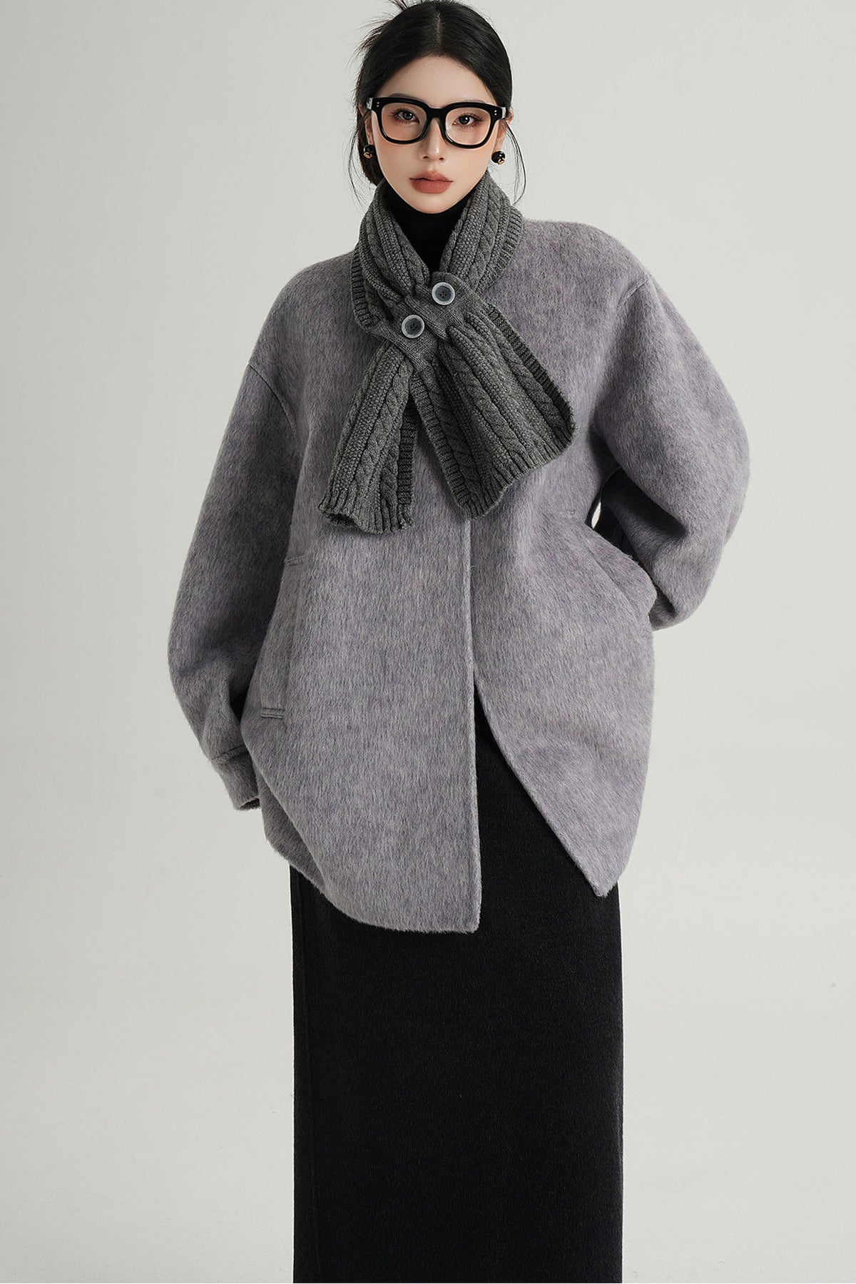 Scarf Collar Double-Sided Wool Coat