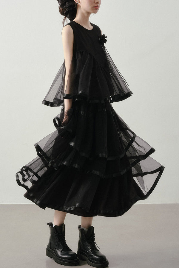 Black Mesh Layered-Look Two-Piece Set