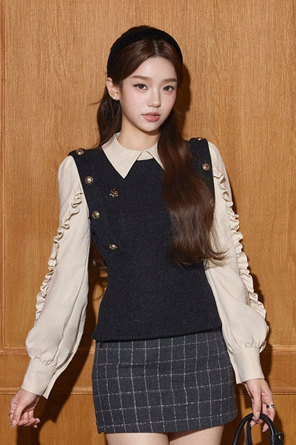 Knitted Patchwork Vest Shirt
