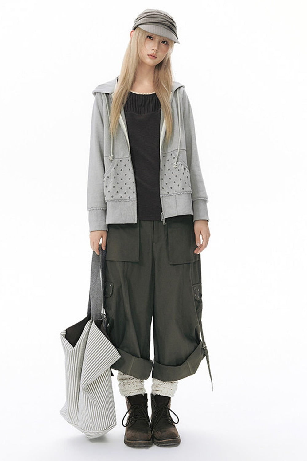 Distressed Floral Print Hooded Open Front Jacket