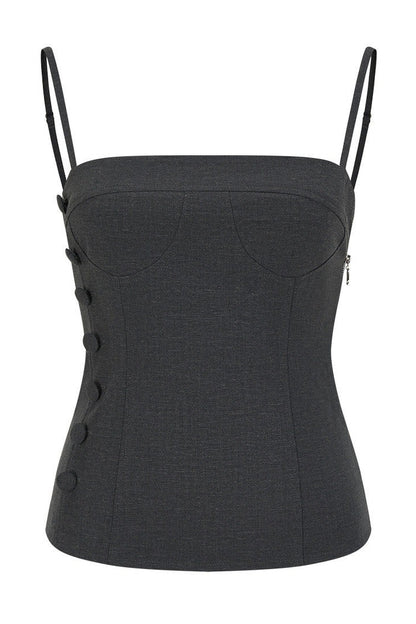 Buttoned Tie Waist Tube Top