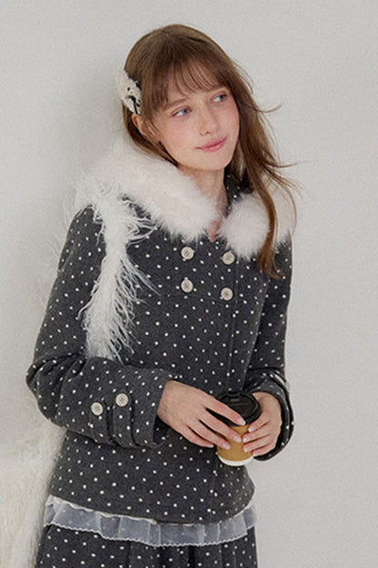 Lace Trim Fur Collar Hooded Coat