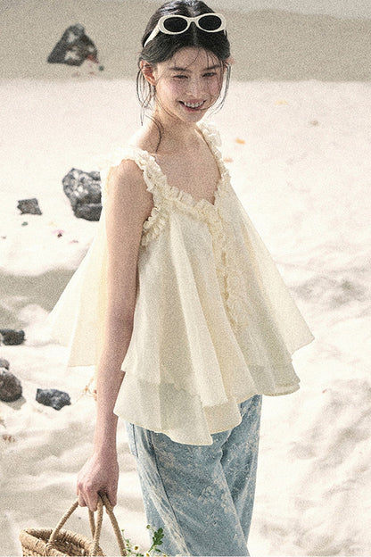 French Ruffled V-Neck Blouse