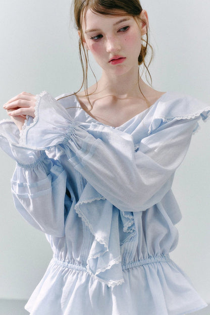 Lace Ruffle Linen Top