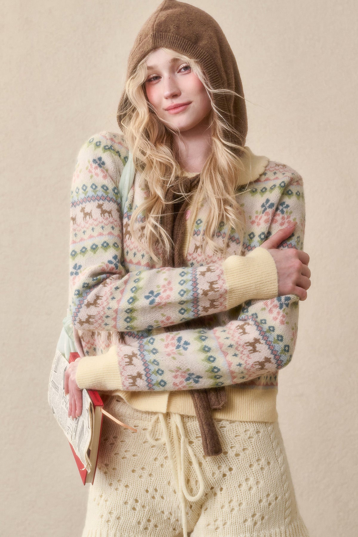 Reindeer Fair Isle Doll Collar Short Cardigan