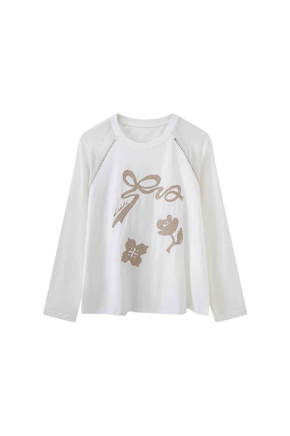 Bow Floral Spliced Long-Sleeve Top