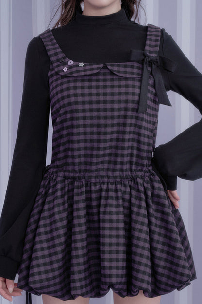 Layered-Look Plaid Long Sleeve Dress