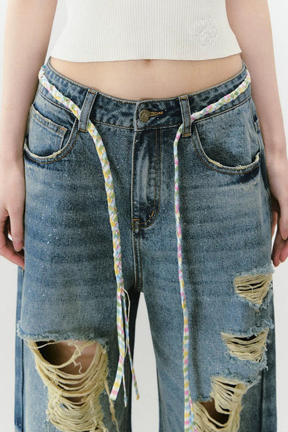 Sparkling Glitter Distressed Pants