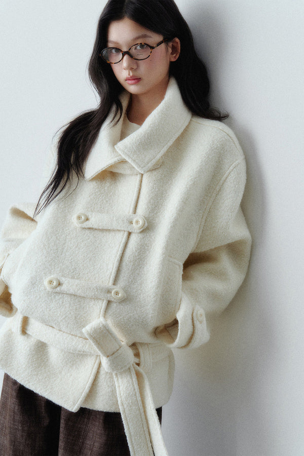 Napoleon Buckle Wool Fur Collar Jacket