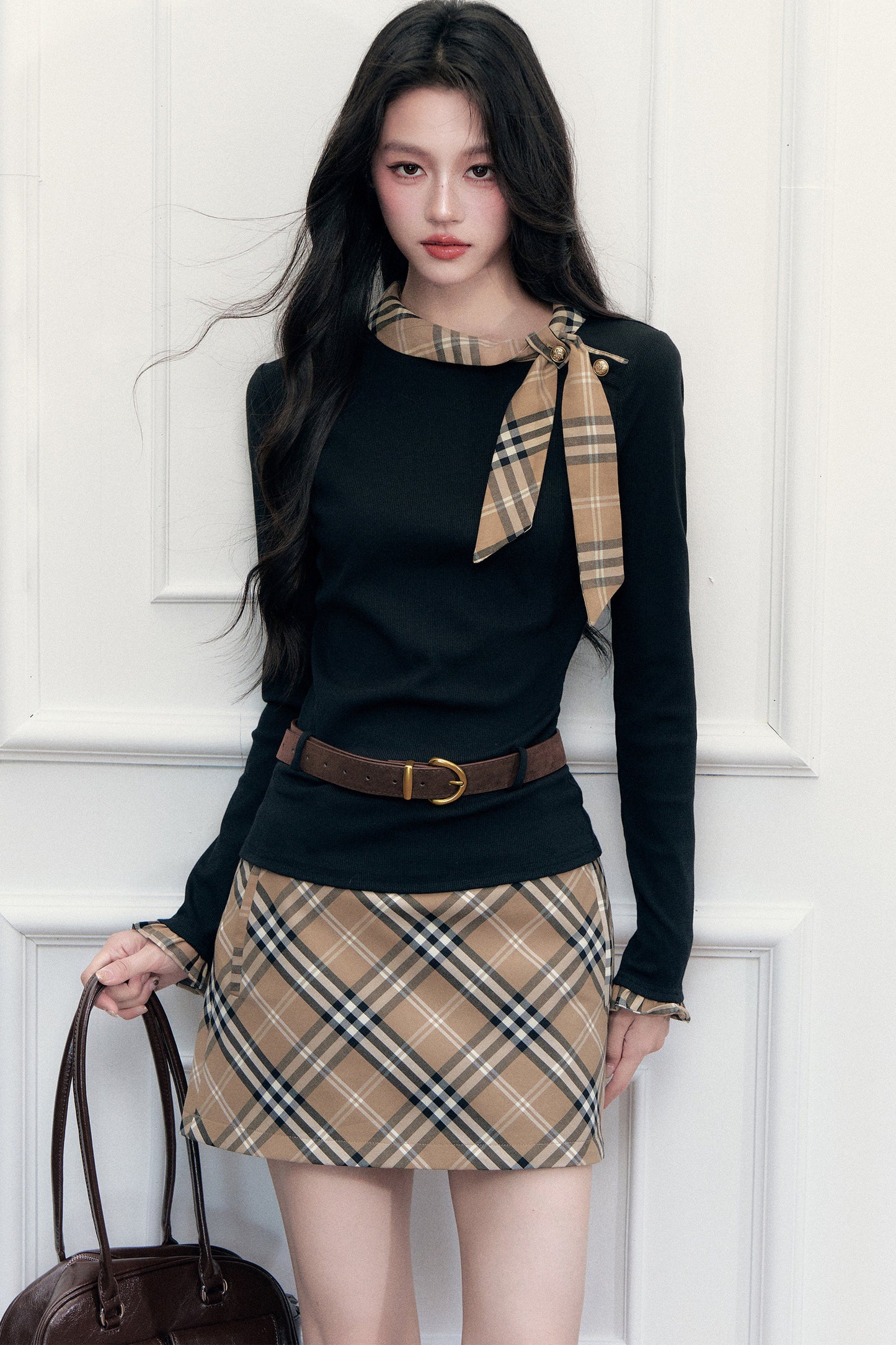 Ribbon Slim-Fit Blouse And Skirt Set-Up