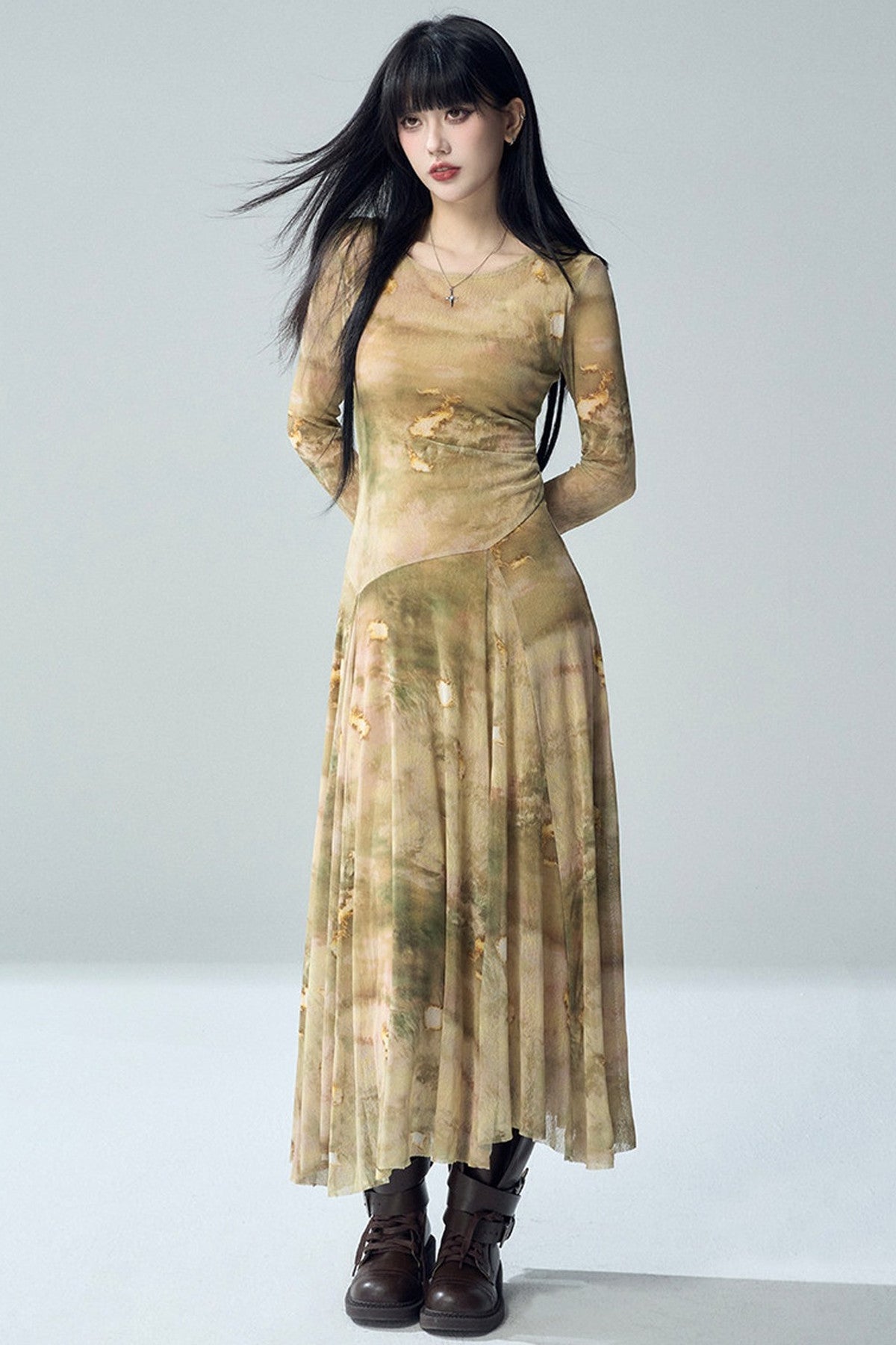 Long Sleeve Tie-Dye Dress