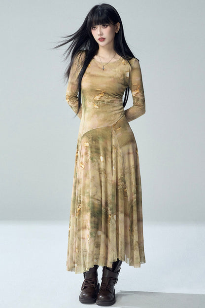 Long Sleeve Tie-Dye Dress