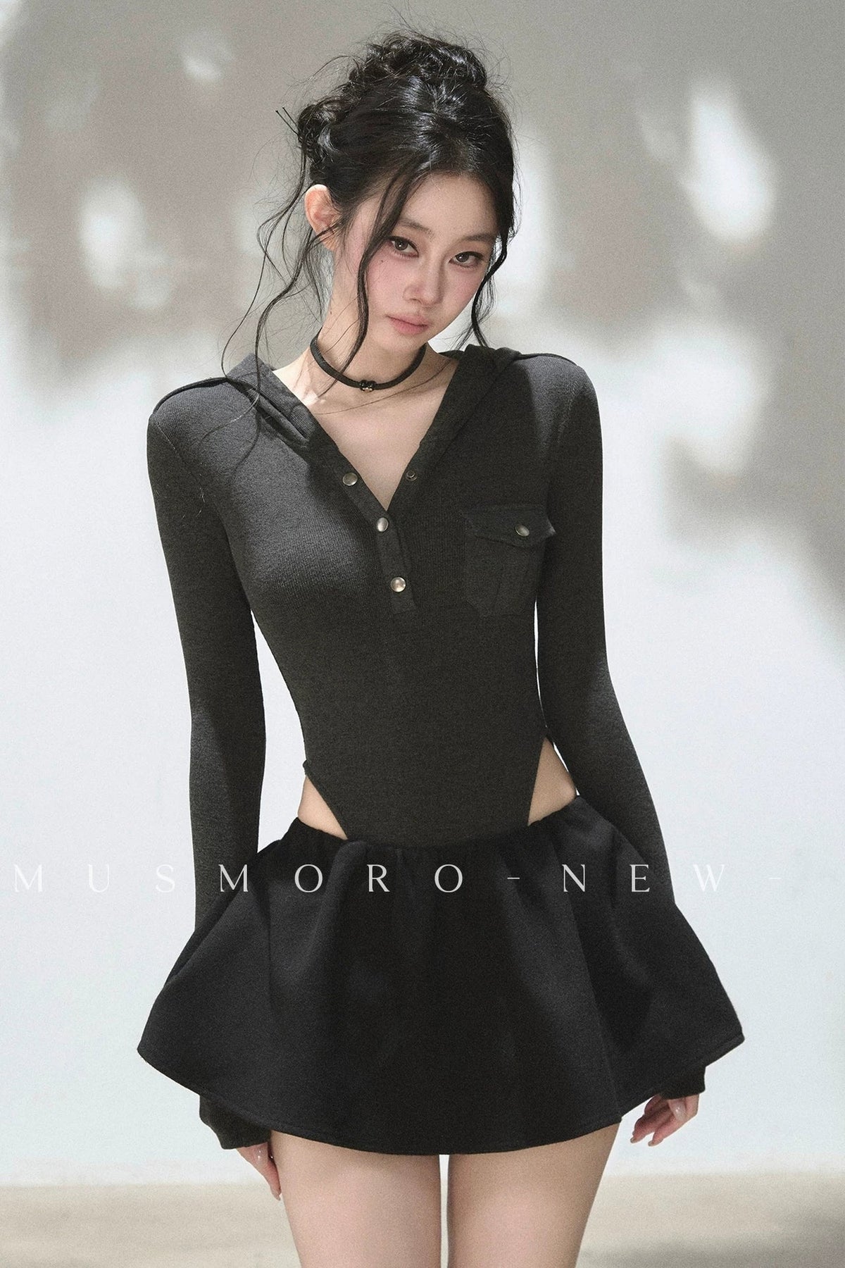 Brushed Ribbed Hooded Cutout Top